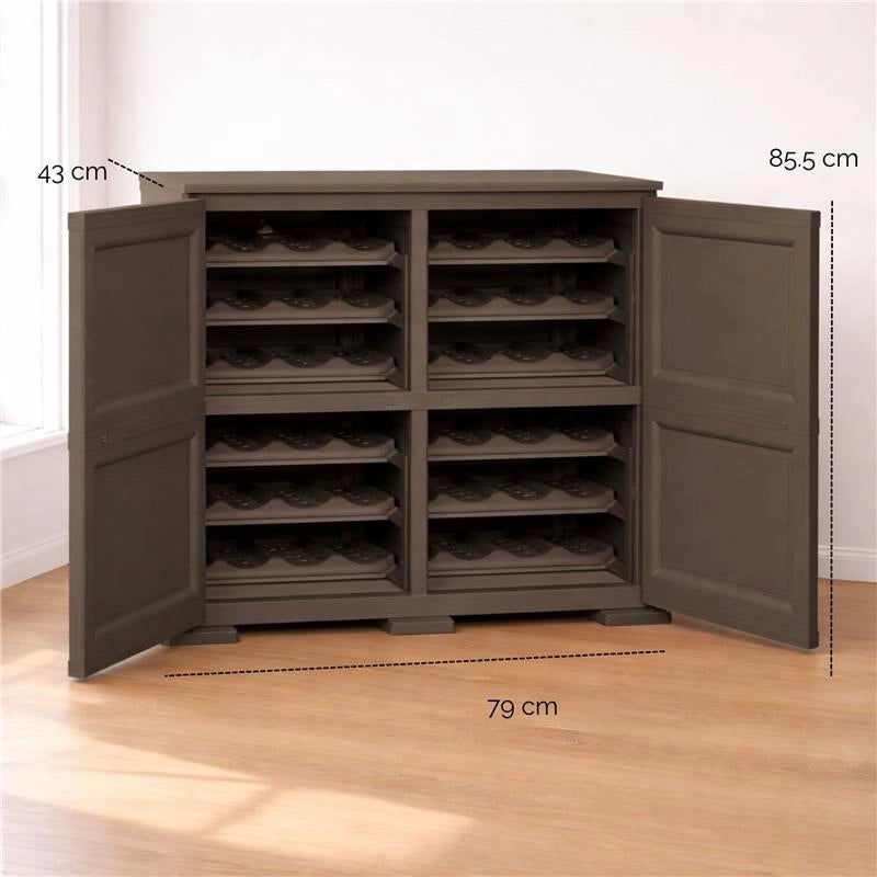 ARMADIO PORTABOTTIGLIE 48 BOTTIGLIE WENGÉ 79X43X85,5 CM CON ANTA LISCIA – CANTINETTA MODULARE CHIUSA PER SOGGIORNO E ZONA PRANZ