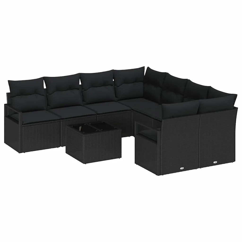 Set di divani con cuscino 9 pcs Nero polyrattan