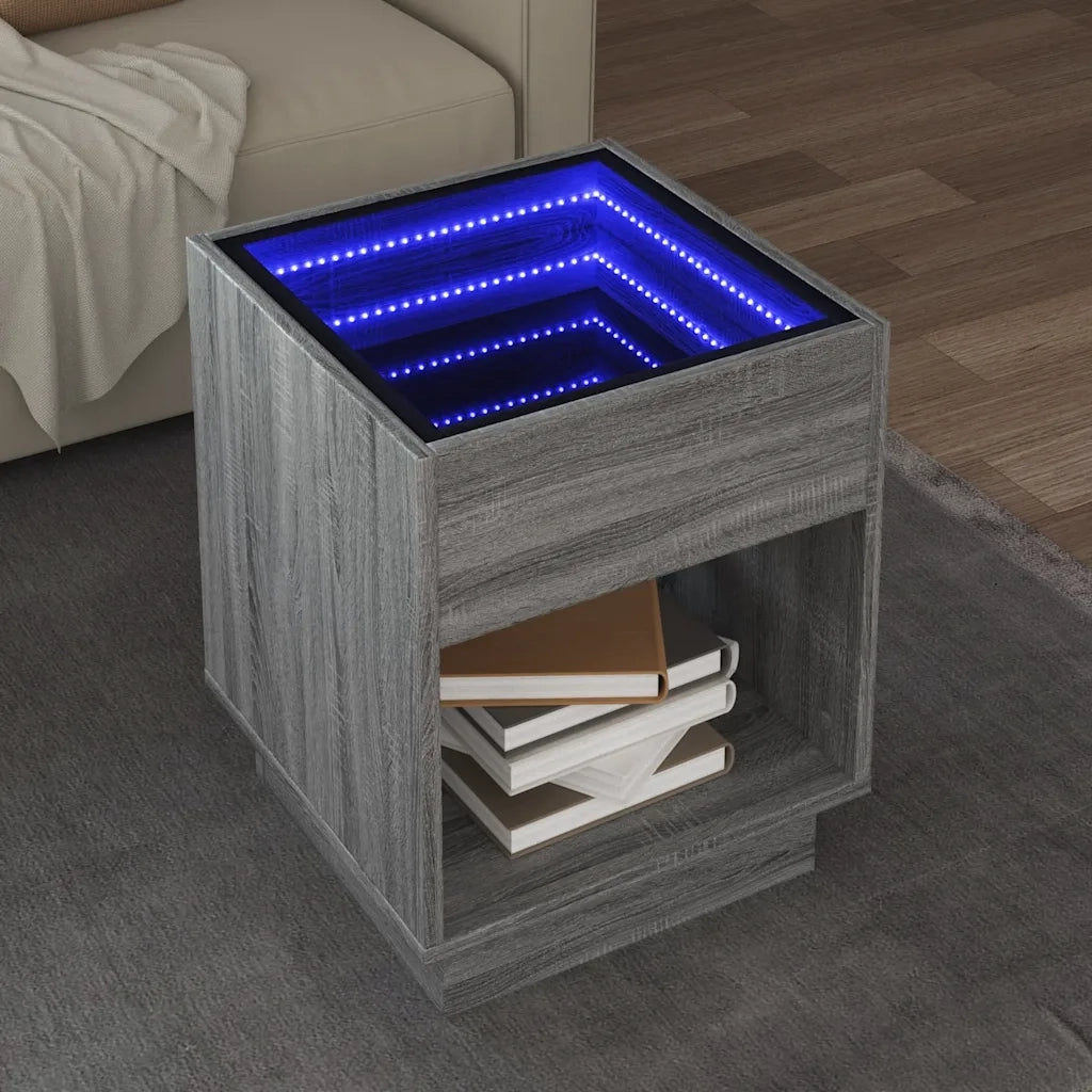 Tavolino da Salotto con LED Infinity Grigio Sonoma 40x40x50 cm 847649