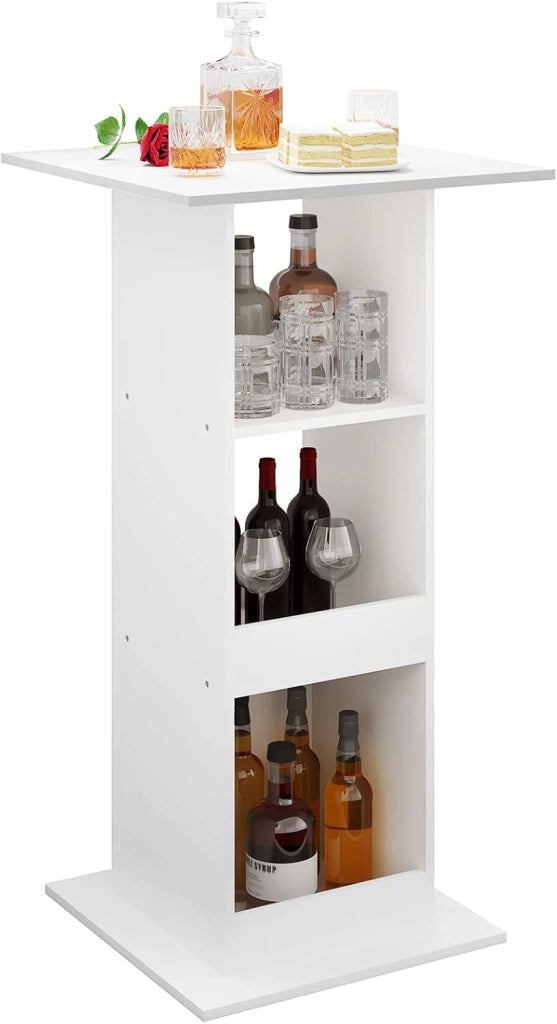 Tavolo da Bar Quadrato, Tavolino Alto e Stretto con 3 Ripiani, Tavolo Alto Cucina, Sala da Pranzo, Bistrot, in Truciolare, 60x60x109 cm, Bianco