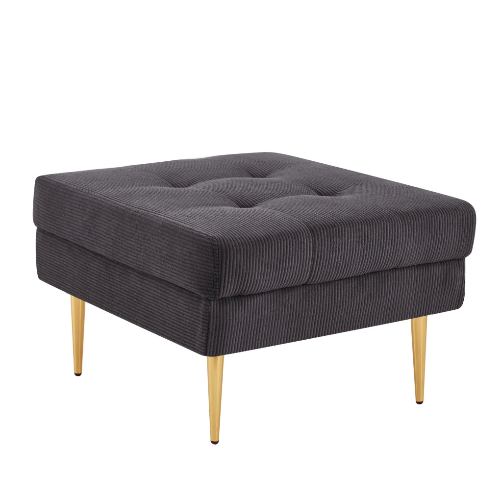 Divano 4 posti con pouf separato modulabile in velluto a coste grigio scuro