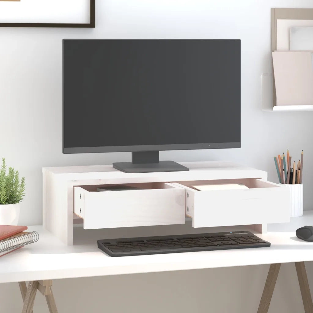 Supporto per Monitor Bianco 50x27x15 cm Legno Massello di Pino 813955