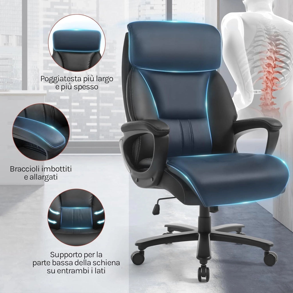Sedia Ergonomica Da Ufficio, Poltrona Direzionale, Sedie Ufficio Regolabile in Altezza con Meccanismo Basculante, PU, Nero