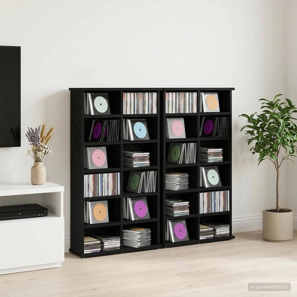 Mobile per CD 2 pz Rovere Nero 60 x 17 x 92 cm 8012733