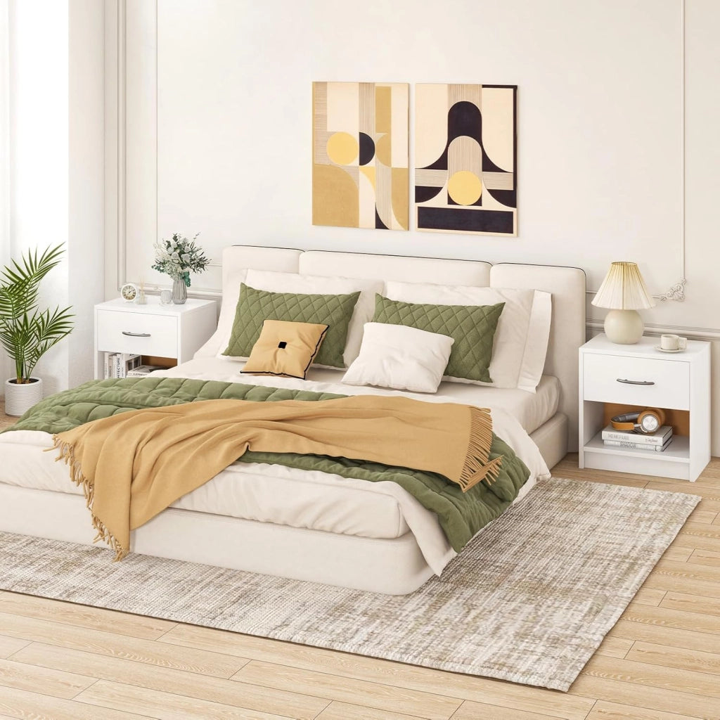 COSTWAY Comodino 38,5 x 28 x 40,5cm in Legno, Tavolino Salvaspazio con Scomparto Aperto e Casseto per Soggiorno e Camera da Letto (Bianco)
