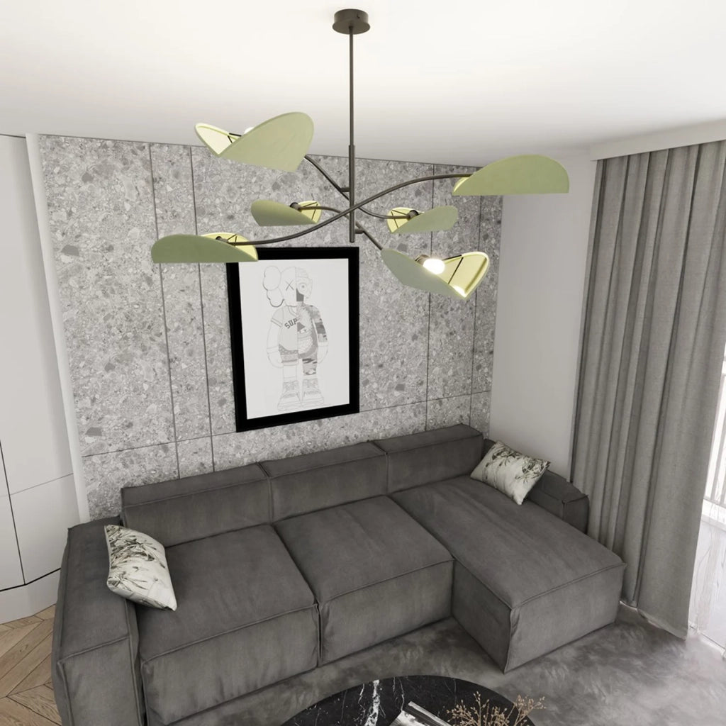 Plafoniera Moderna Ares Acciaio Nero Verde 6 Luci E14 Ip20