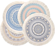 Set di tovagliette da tavola, confezione da 4, tovagliette da tavola rotonde, tovaglietta da tavola boho, tovagliette da tavola resistenti al calore (marrone blu)