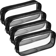 Set di 4 etui trasparenti in PVC con cerniera, borse da toeletta portatile, contenitore per penne, contenitori per makeup, grande contenitore per attrezzature da ufficio e viaggio (nero)