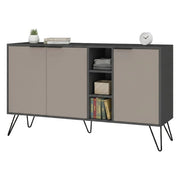 Credenza Alin, Buffet da soggiorno, Madia da salotto, Dispensa da cucina, 142x36h83 cm, Antracite e Beige