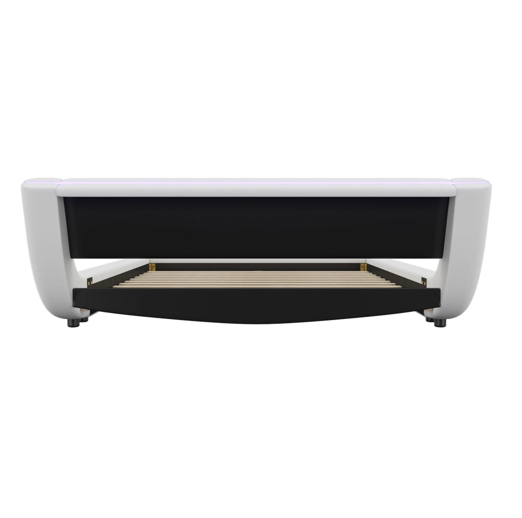 Letto basso 140 x 200 cm bianco in PU con illuminazione LED controllabile