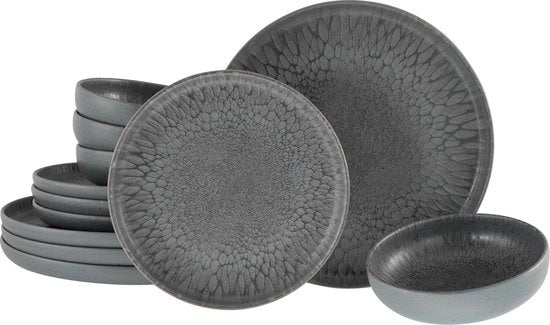 Set da tavola a 12 pezzi in ceramica Volcano Dark 21621 con Spedizione Gratuita