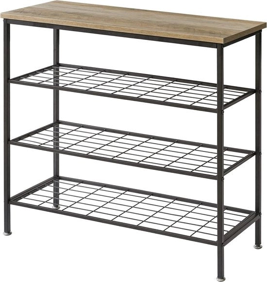 Opbergrek 4 livelli con struttura metallica stile industriale per ingresso salotto - grigio + nero TXJ004Y Schoenenrek