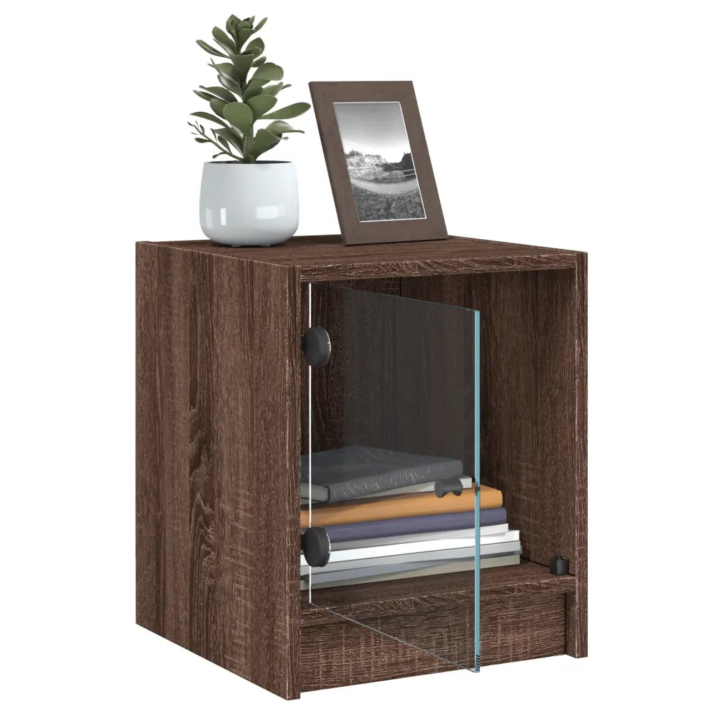 Comodino con Anta in Vetro Rovere Marrone 35x37x42 cm 836355