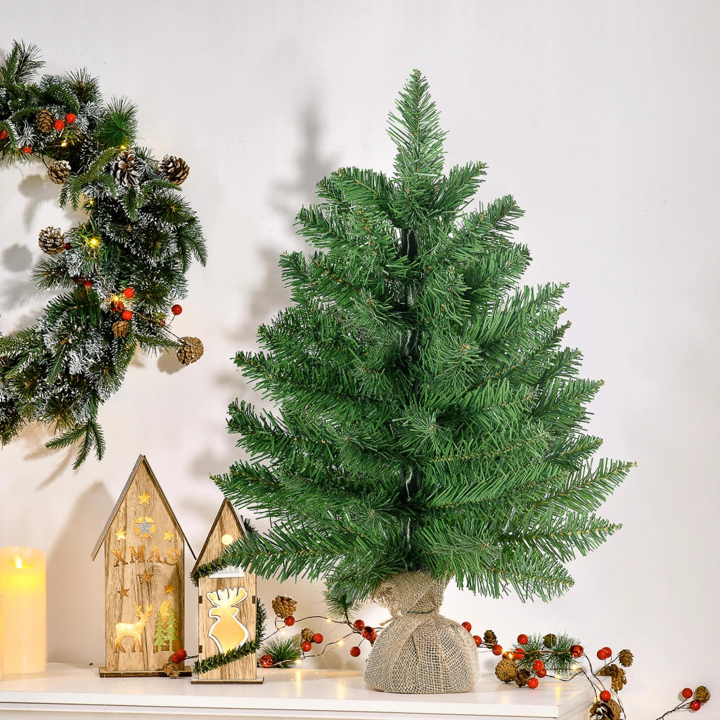 Albero di Natale Mini 55cm ¨C zephmum ¨C PVC, Base in Cemento e Iuta
