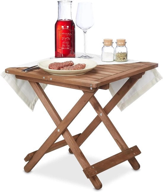 Tavolo da giardino in legno - Tavolo da giardino portatile per soggiorno, balcone e terrazzo - Stabile e resistente - HBT 50x50x50 cm - Tavolo da giardino in legno marrone