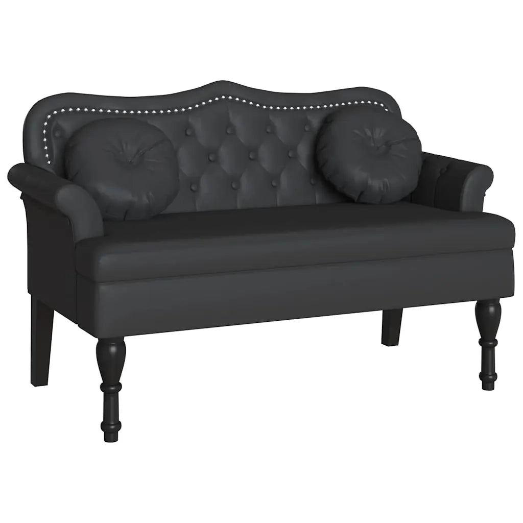 Panca Chesterfield-Sgabello-Divano Nero 120,5 x 65 x 75 cm Pelle Sintetica