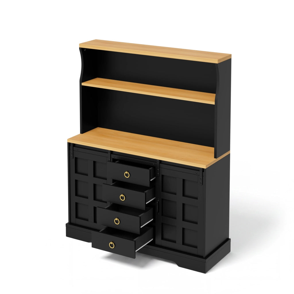 Mobile da cucina alto con LED RGB, prese USB, 4 cassetti e ante scorrevoli, 120x40x150 cm