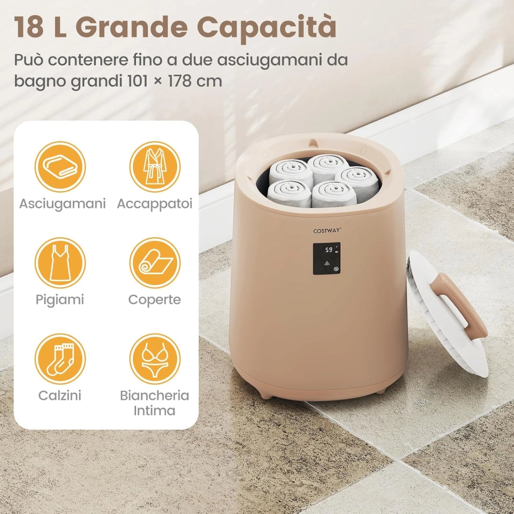 COSTWAY Scalda Asciugamani per Bagno, Scalda Coperta Grande 18 L con Display LED & Spegnimento Automatico, Secchio Portatile per Asciugamani Caldi per 2 Asciugamani, Accappatoi e Coperte (caffè)