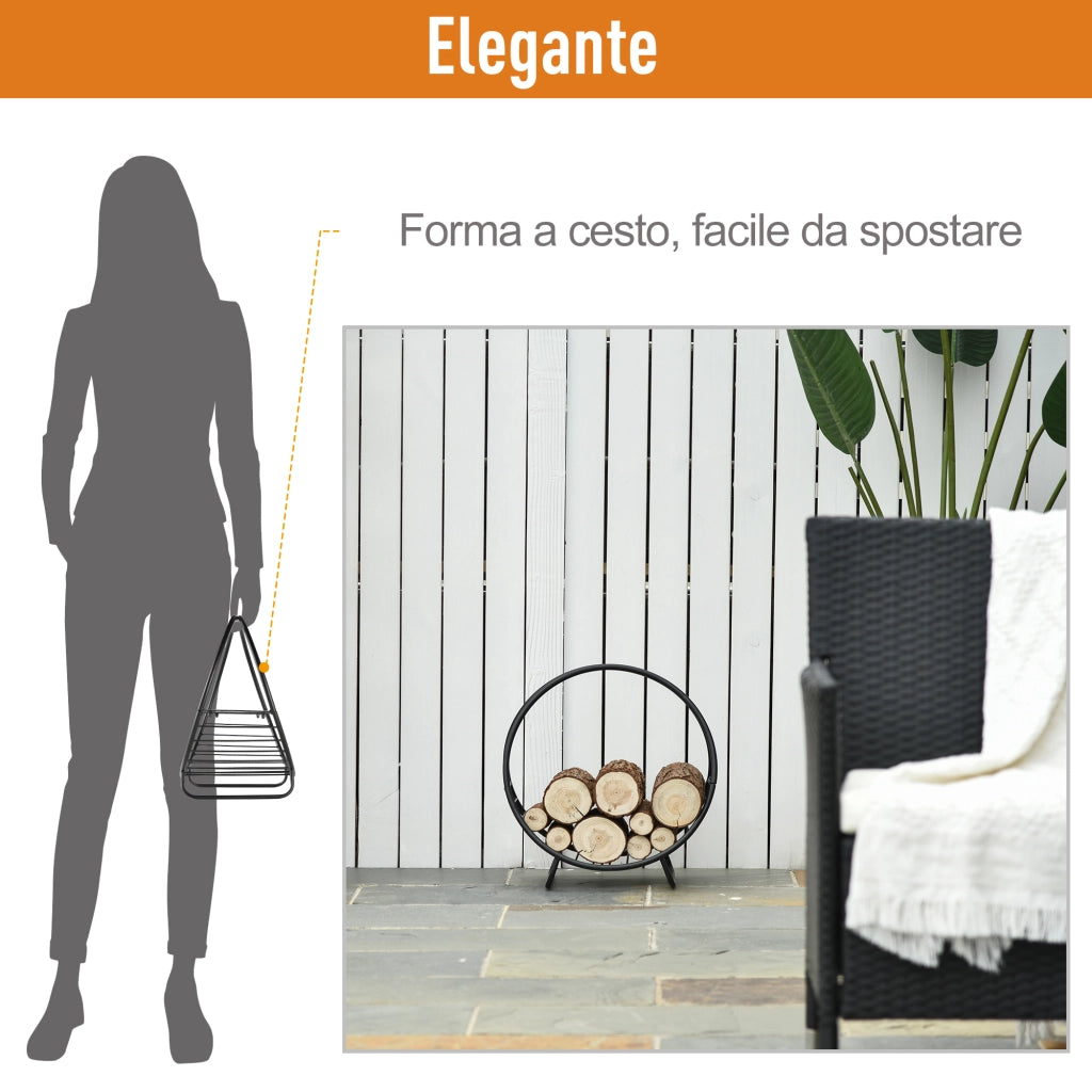 Cestino Porta Legna in Metallo ¨C zephmum ¨C Nero 45x29.5x47cm