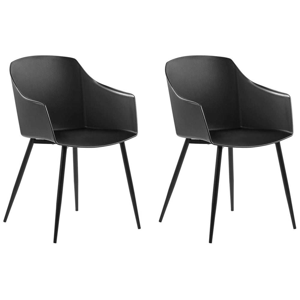 Set di 2 sedie da pranzo in plastica nera design minimalista braccioli soggiorno cucina mobili