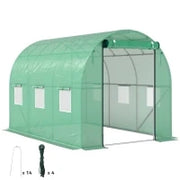 Serra a Tunnel da Giardino 3 x 2 x 2 m con Porta Avvolgibile e Grandi Finestre, in Acciaio Zincato e PE, Verde