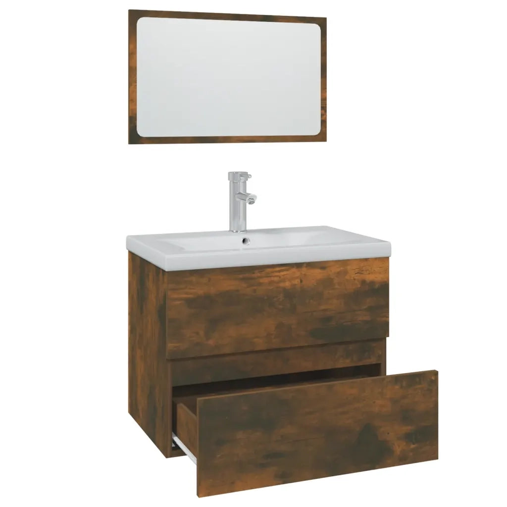 Set di Mobili da Bagno Rovere Fumo in Legno Multistrato 3152873