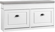 Scarpiera Salvaspazio Slim con Seduta Panca Scarpiera da Ingresso Contenitore in Legno Mobile Ingresso per Scarpe, 104x24x54cm Effetto Legno Invecchiato Bianco FSR64-WG