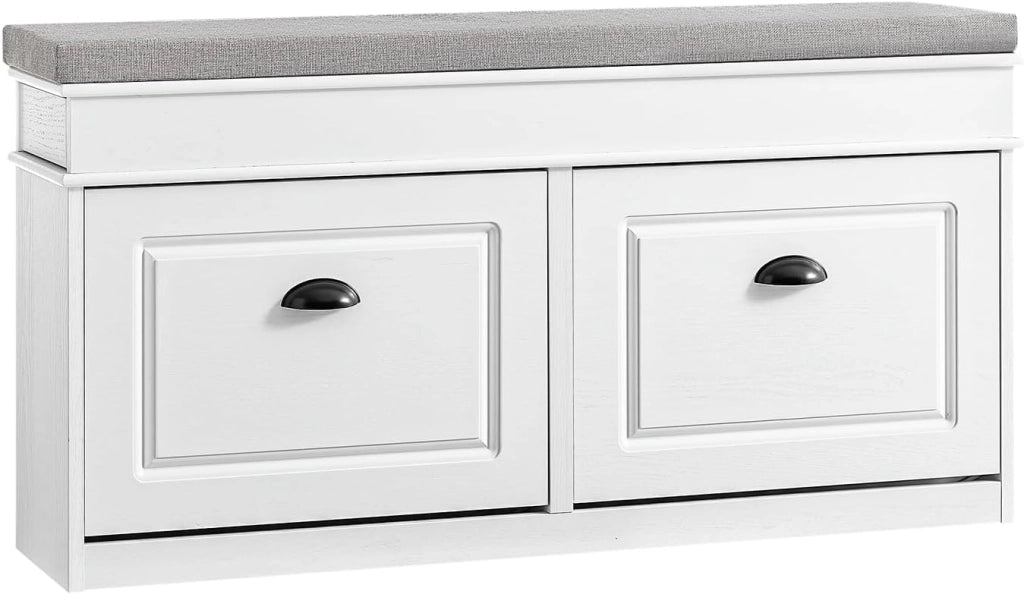 Scarpiera Salvaspazio Slim con Seduta Panca Scarpiera da Ingresso Contenitore in Legno Mobile Ingresso per Scarpe, 104x24x54cm Effetto Legno Invecchiato Bianco FSR64-WG