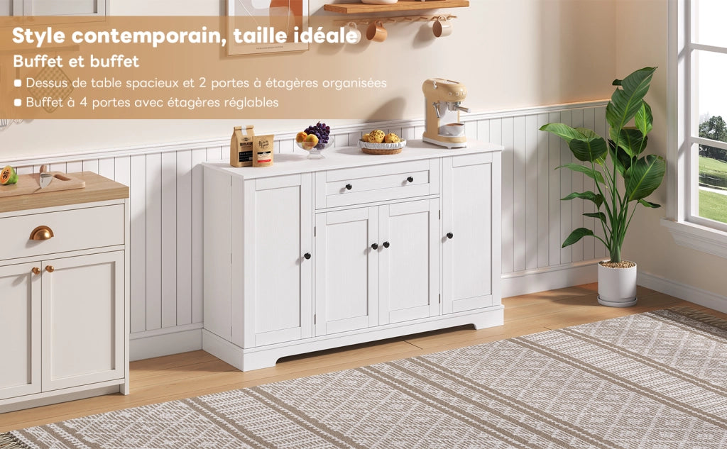 Credenza moderna 138 cm con cassetto, ante e ripiani regolabili, design elegante con dispositivo antiribaltamento