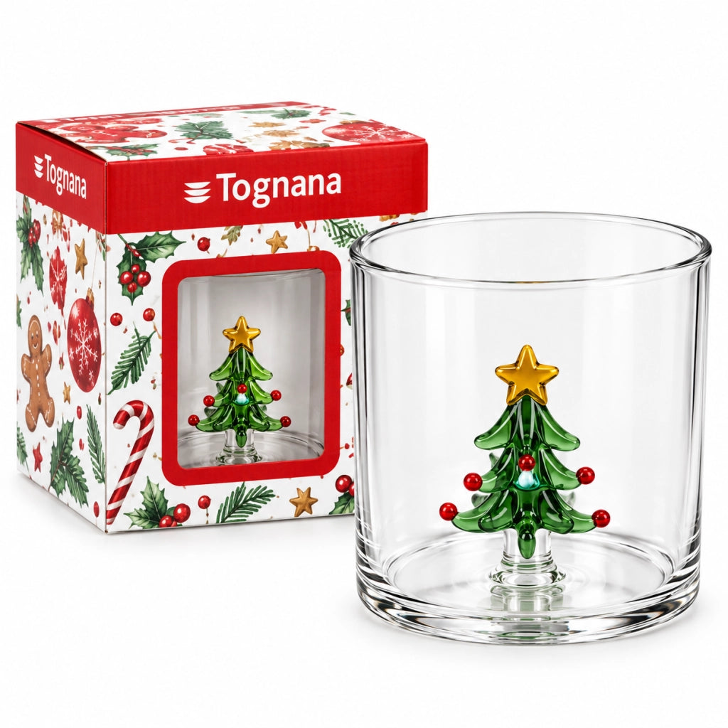 1 Pezzo Bicchiere Natale Tognana Cheermas 350 cc con Decoro 3D 6 Decori