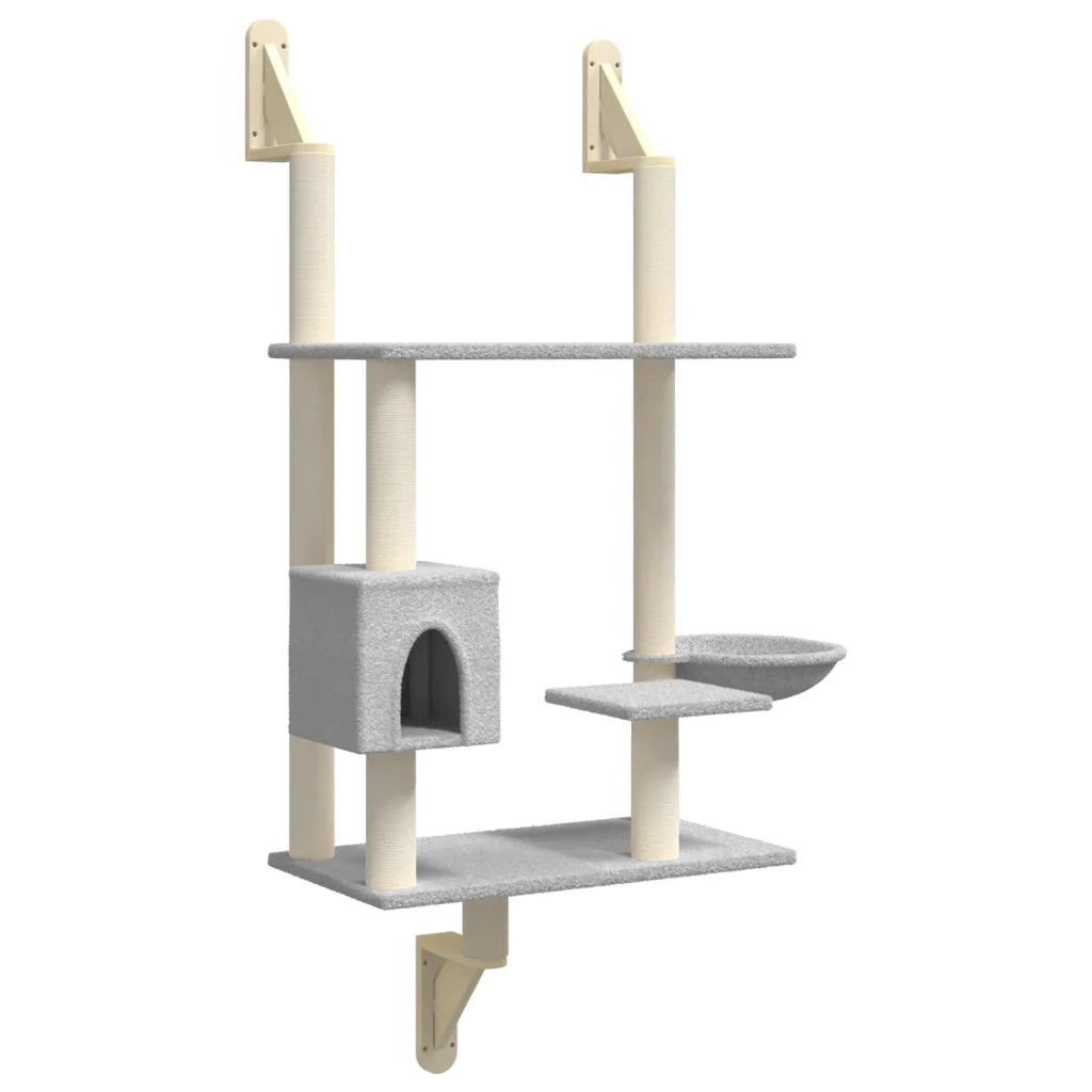 vidaXL Albero per Gatti con Tiragraffi a Parete Grigio Chiaro 153 cm