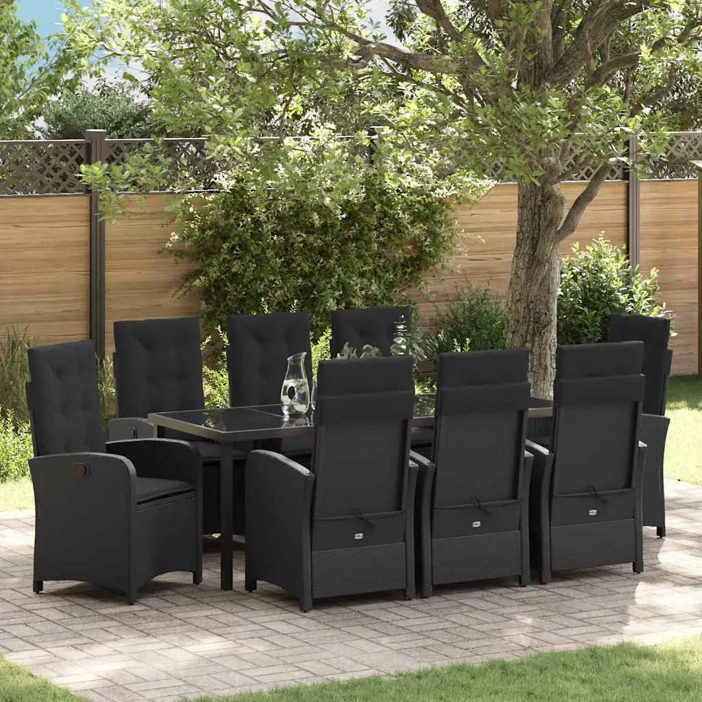 Set da Pranzo per Giardino con cuscino 9 pcs Nero polyrattan 3380266