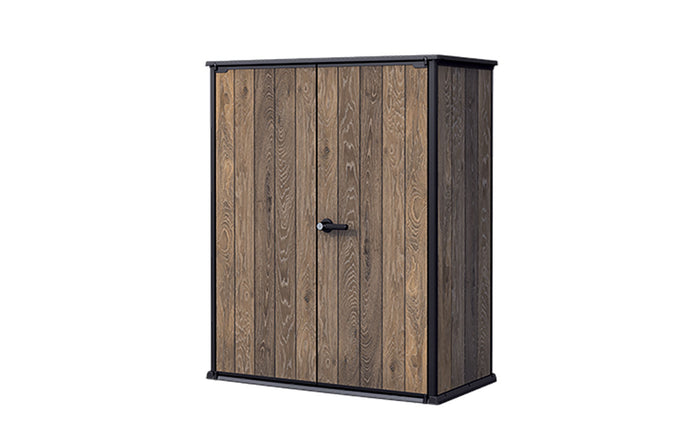 Armadio Porta Attrezzi da Esterno 1400L Keter Signature Vertical Shed in Resina Effetto Legno Noce