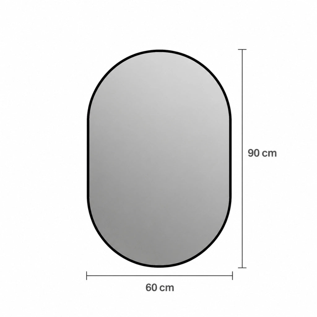 Specchio da parete ad arco 60x90 cm con cornice in alluminio nero; vetro antiesplosione