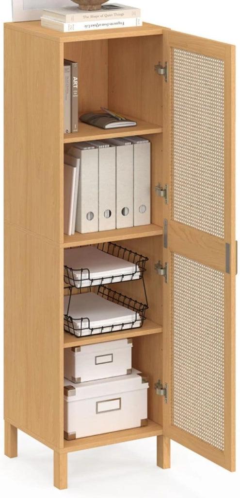 EDHEN Contenitore a 1 anta con ripiani in canna color legno