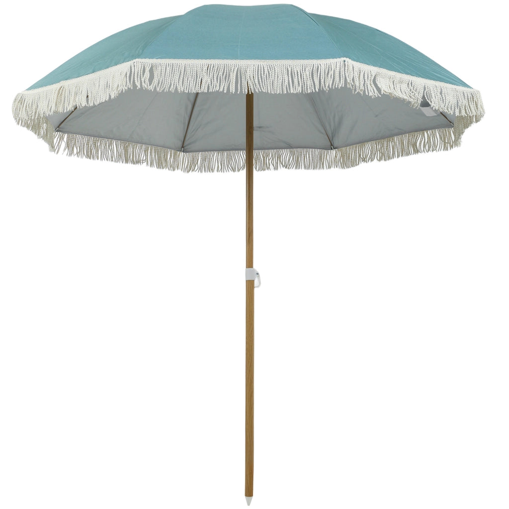 Ombrellone da giardino ¨C zephmum ¨C effetto legno, ? 170 cm, regolabile, blu chiaro