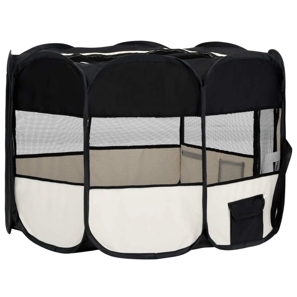Box pieghevole per cani con borsa per il trasporto 110 x 110 x 58 cm nero 02_0001727
