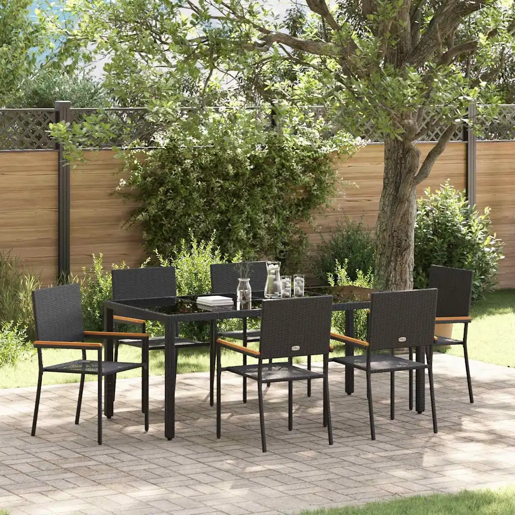 Set da Pranzo per Giardino 7 pcs Nero polyrattan 3365396