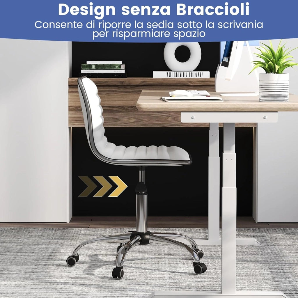 Sedia da Lavoro, Sedia da Ufficio Altezza Regolabile con Sedile Girevole e Ruote Universali, per Scrivania Imbottita, per Conferenze Senza Braccioli, Portata 150 kg