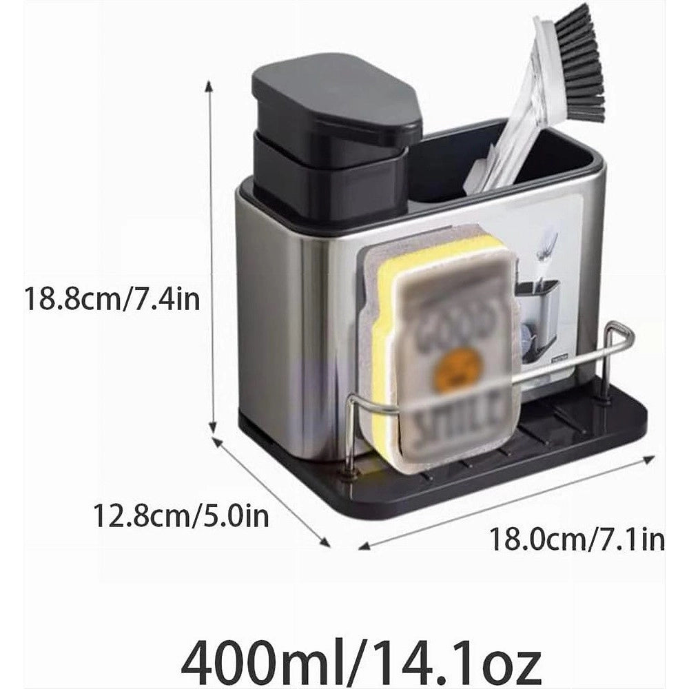 Trade Shop - Dispenser Di Sapone Cucina Da Appoggio Manuale In Acciaio Contenitore Da 400 Ml -