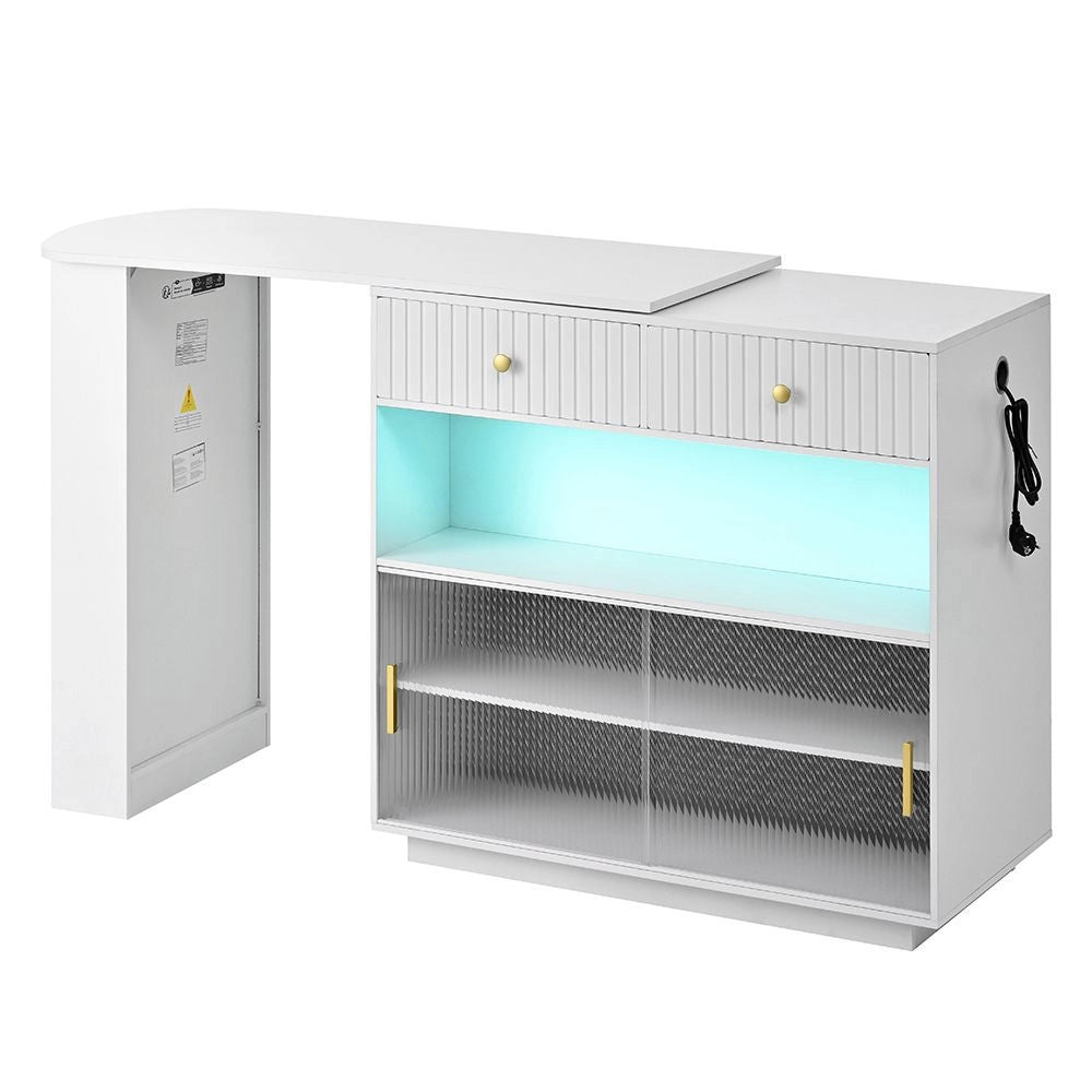 Tavolo bar moderno estensibile - Xylo - Bianco - Rotazione 360¡ã LED e pannello perforato
