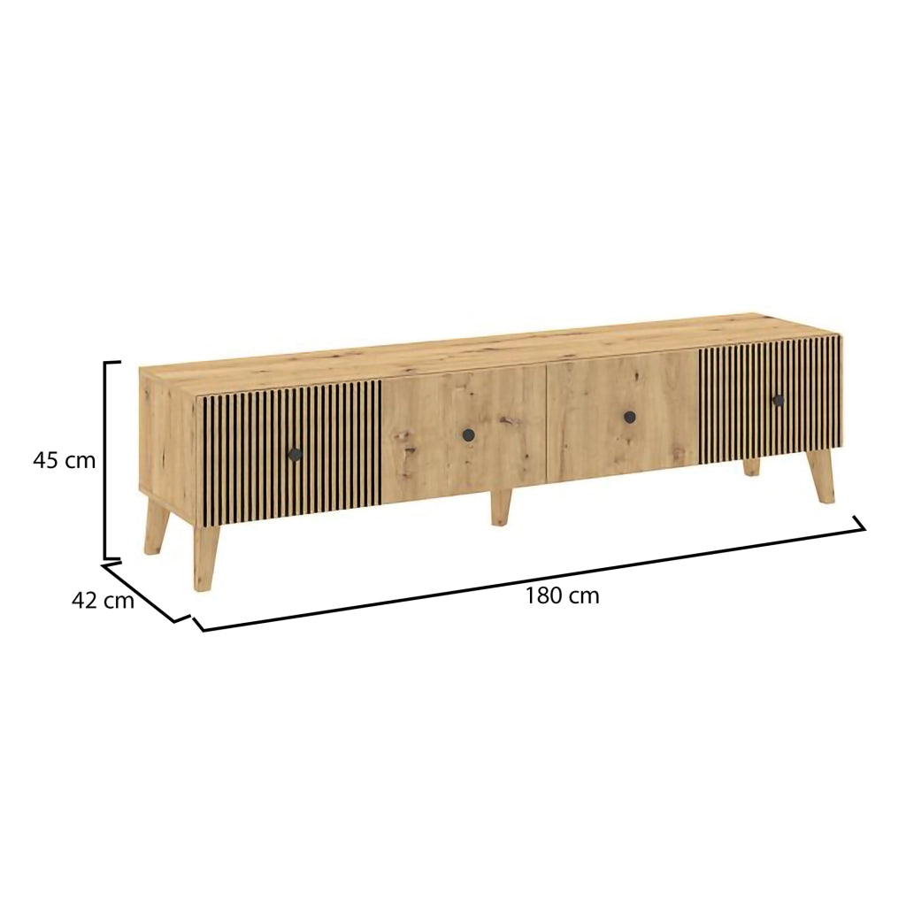 Lileza, Mobile Porta tv 2 Ripiani, 180x42x45h cm Marrone Rovere Nodi