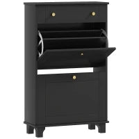 Scarpiera Slim con cassetti a ribalta e scaffale regolabile, 60 x 23,5 x 98,5 cm, nero