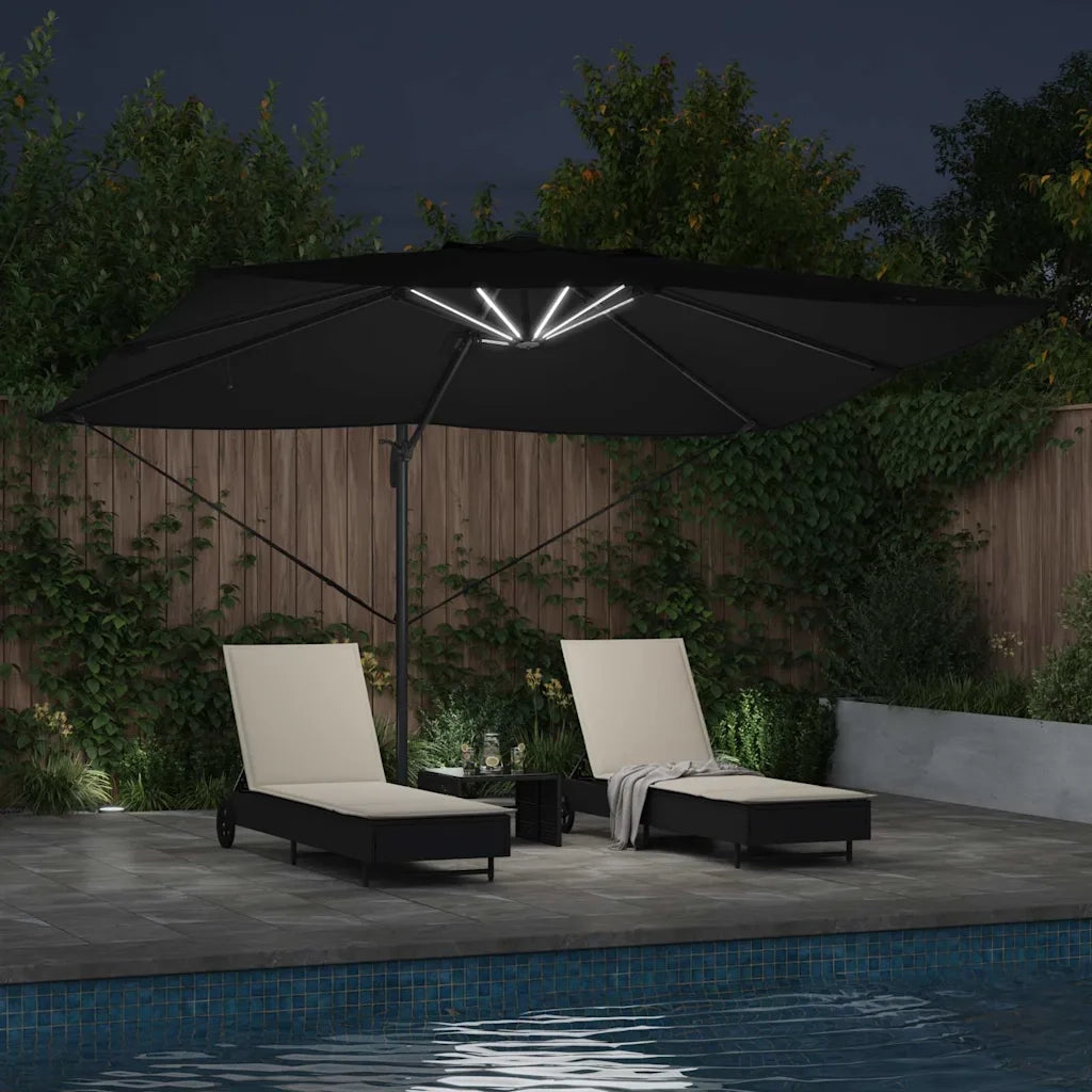 Ombrellone-Ombrello da giardino Nero 352 x 251 x 265 cm Poliestere e Alluminio