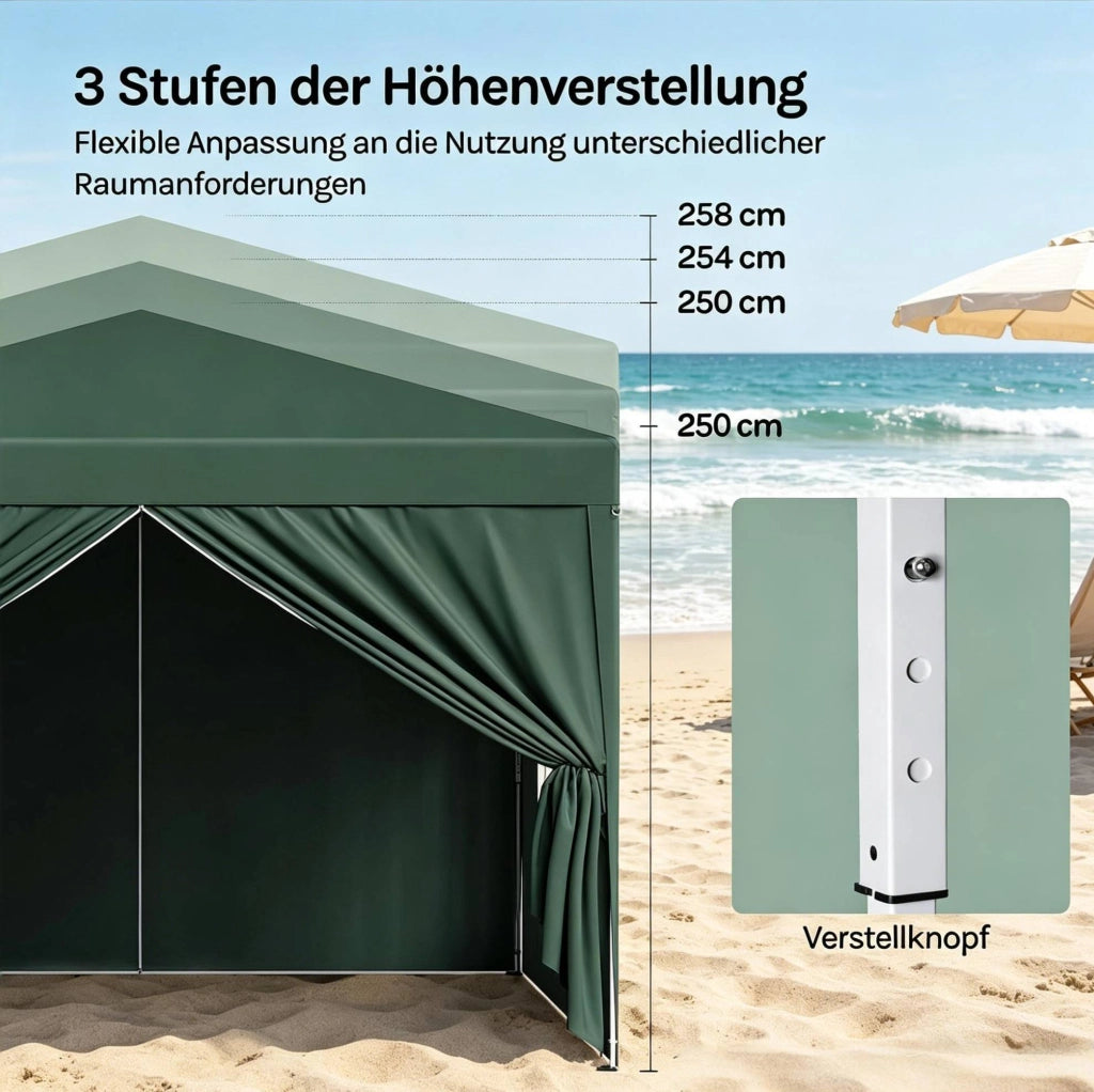 Gazebo pieghevole 3 x 3 m verde con tetto Oxford e altezza regolabile