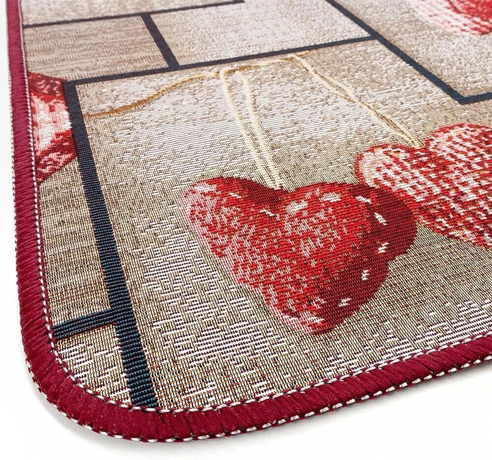 Tappeto Cucina Tessuto Gobelin 54x190 cm Passatoia Lavabile Antiscivolo Shabby Chic Cuori Turchese