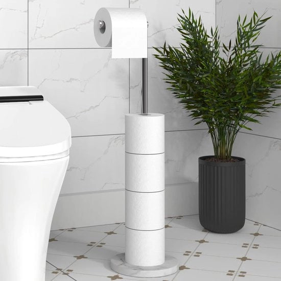 Supporto per carta igienica in stile moderno con basamento in marmo, acciaio inossidabile SUS304, deposito verticale, supporto per carta igienica indipendente, contenitore per carta igienica per bagno, acciaio inossidabile lucido