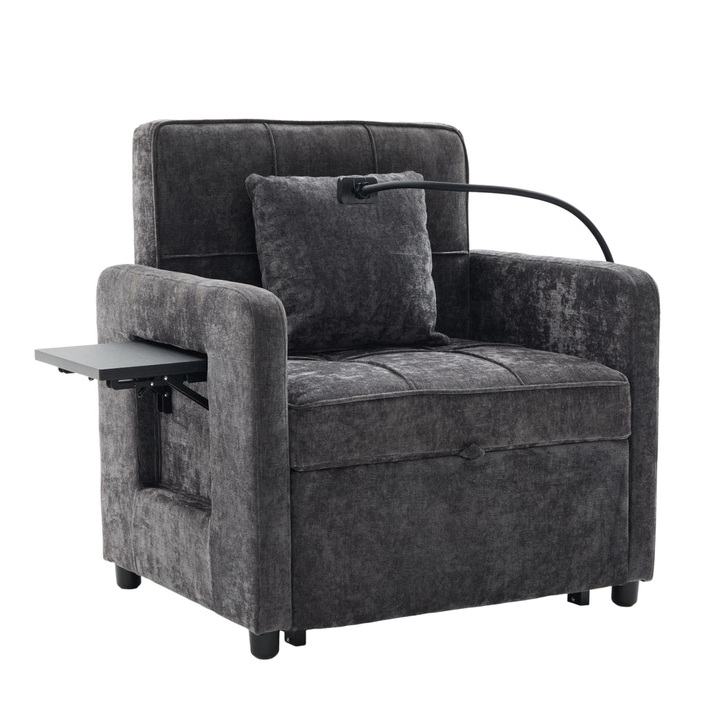 Poltrona letto reclinabile in ciniglia grigio scuro; 167 x 79 x 83 cm