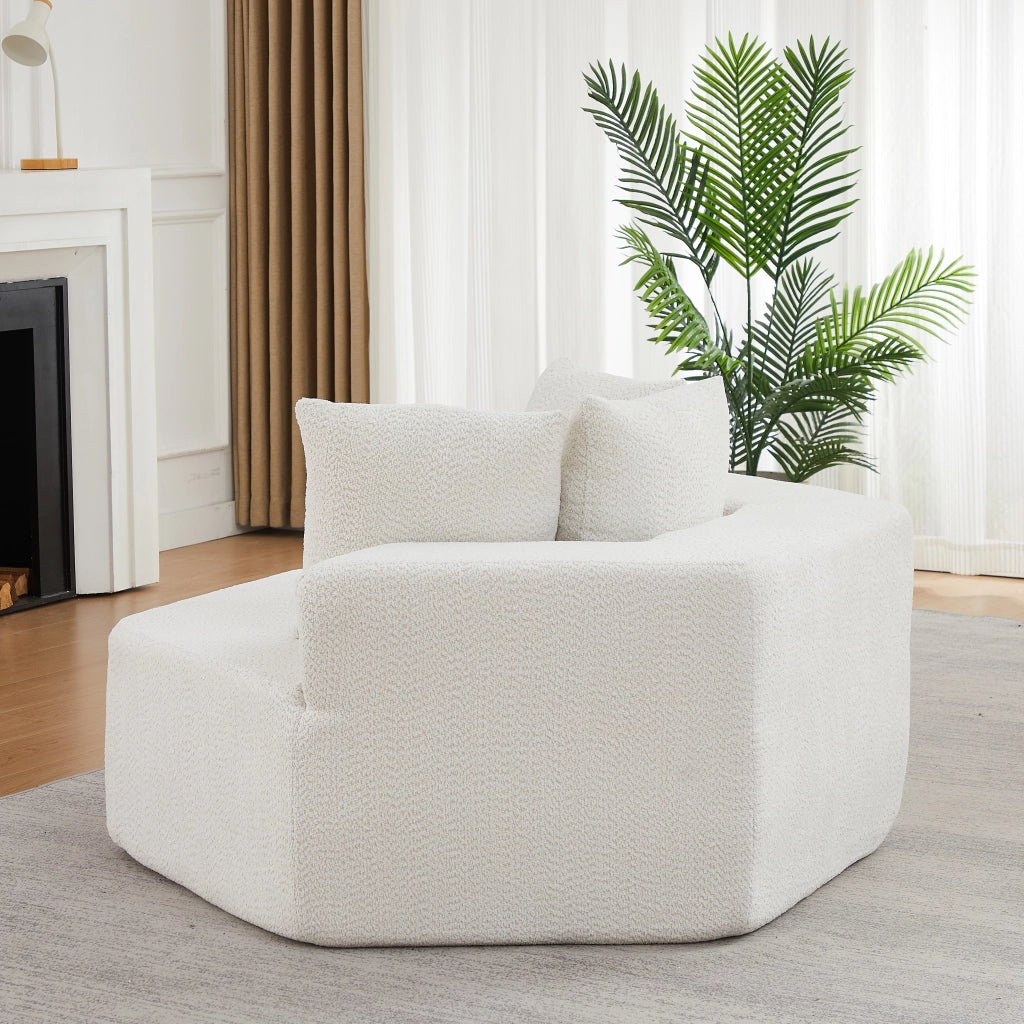 POLTRONA ESAGONALE MODULARE IN CHENILLE BEIGE CON 3 CUSCINI