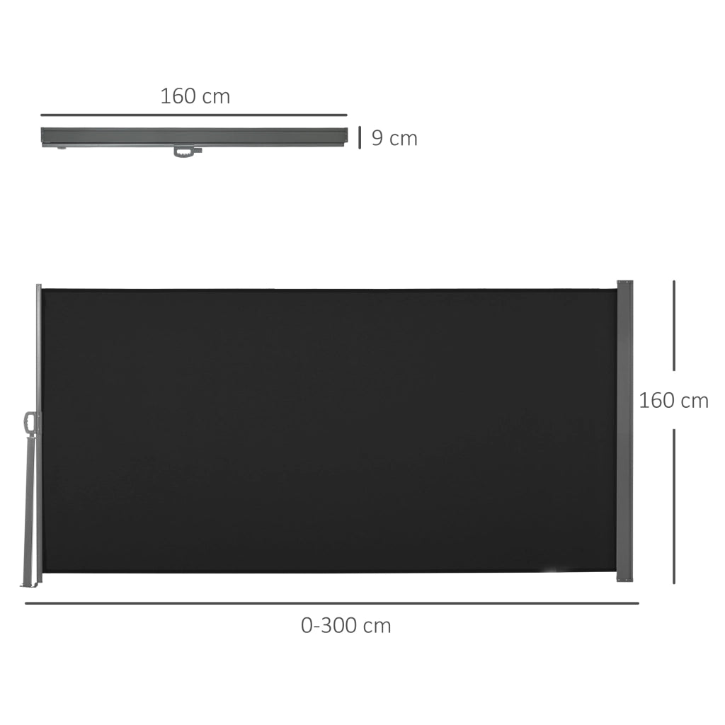Paravento retrattile per esterni 3x1.6 m ¨C zephmum ¨C metallo e poliestere nero